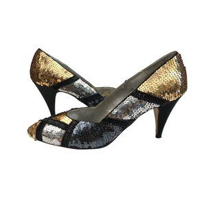 Rosina Ferragamo Schiavone Vintage 60s 70s Gold Silver Sequin Party Pumps Heels